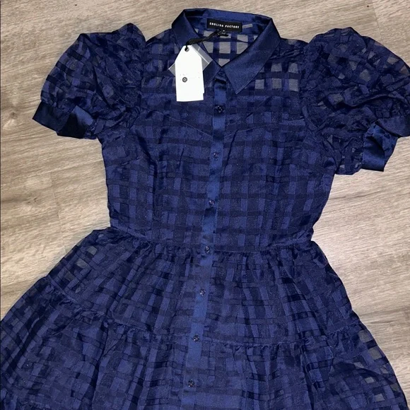 English factory Organza short sleeve button front midi dress - Picture 6 of 11